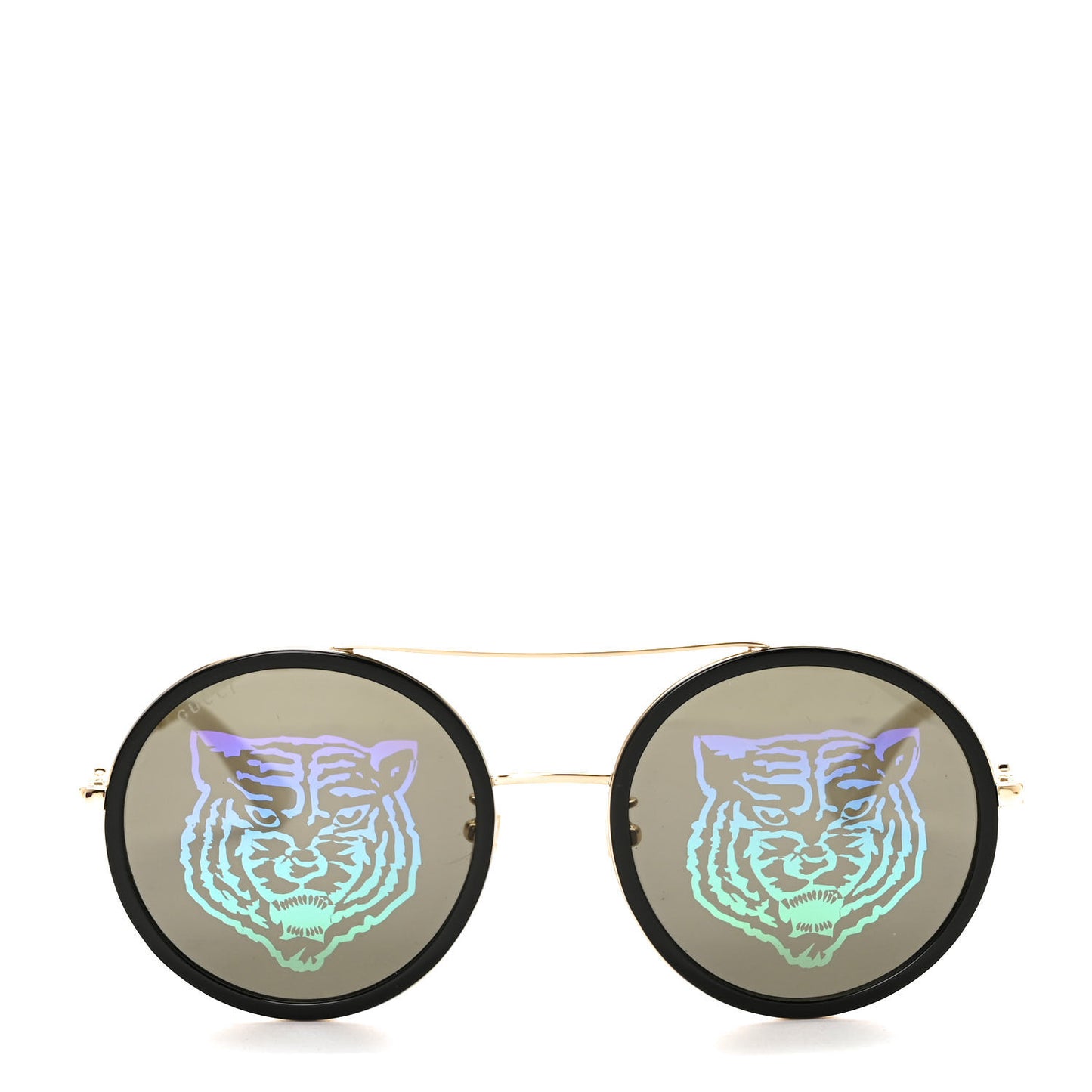 Metal Round Frame Tiger Print Sunglasses GG0061S Gold