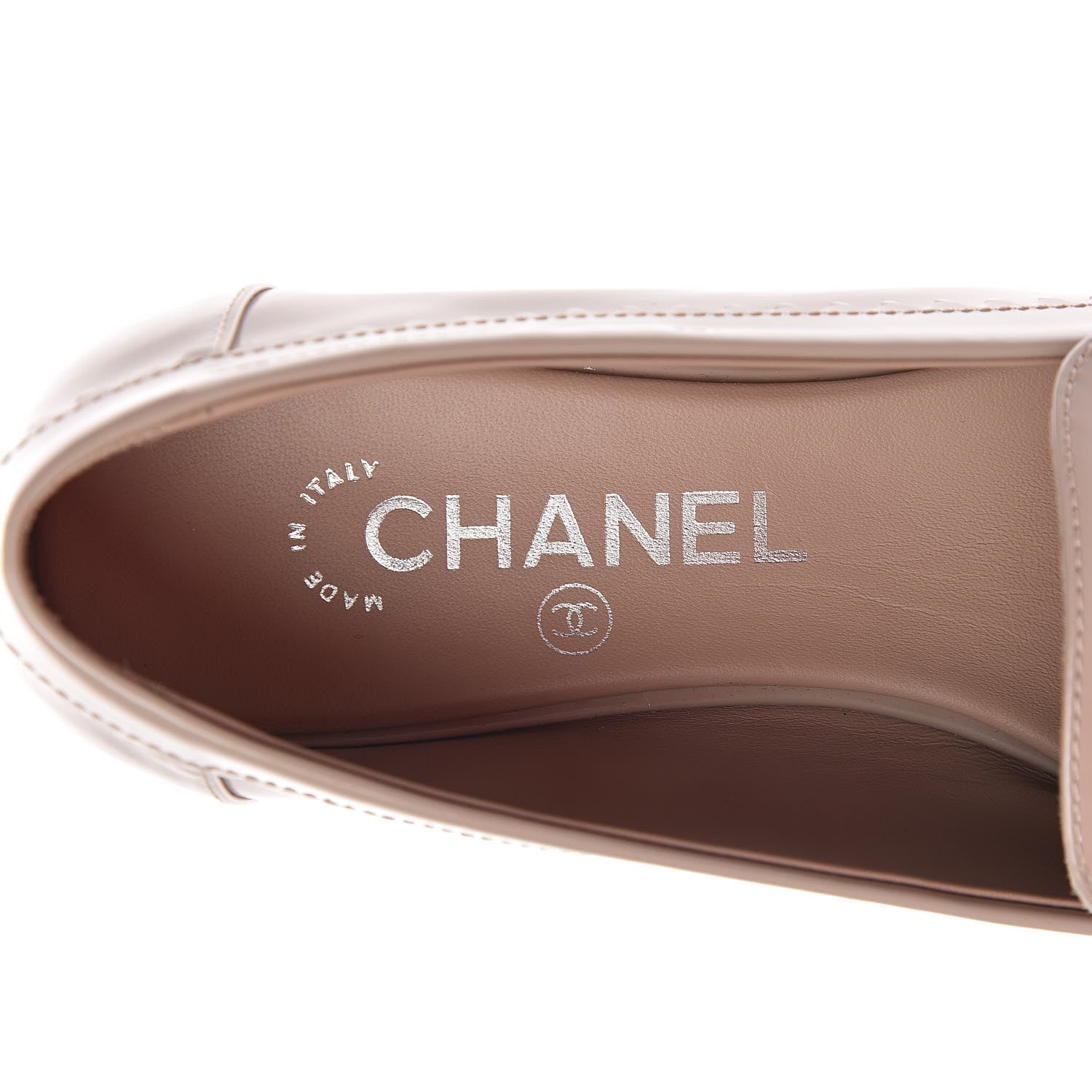 Chanel Patent Chain Moccasin Loafers 38.5 Beige 9 of 12
