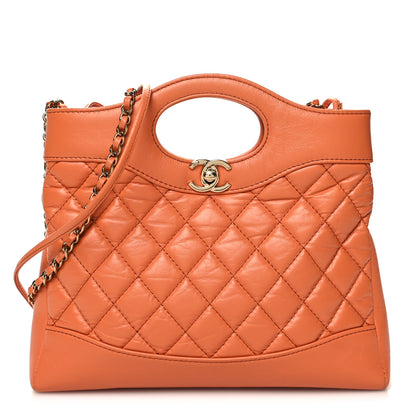 Chanel Shiny Crumpled Calfskin Quilted Mini 31 Shopping Bag Orange 1 of 10