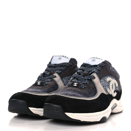 Chanel Fabric Suede Calfskin CC Sneakers 39 Black Grey Dark Grey 3 of 7