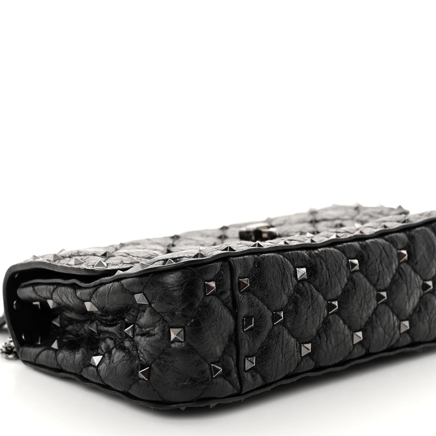 Craquele Nappa Small Rockstud Spike Shoulder Bag Black