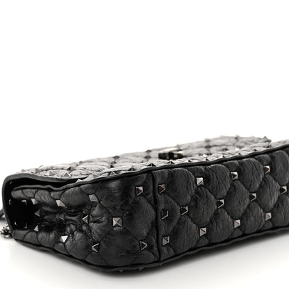 Valentino Garavani Craquele Nappa Small Rockstud Spike Shoulder Bag Black 8 of 9