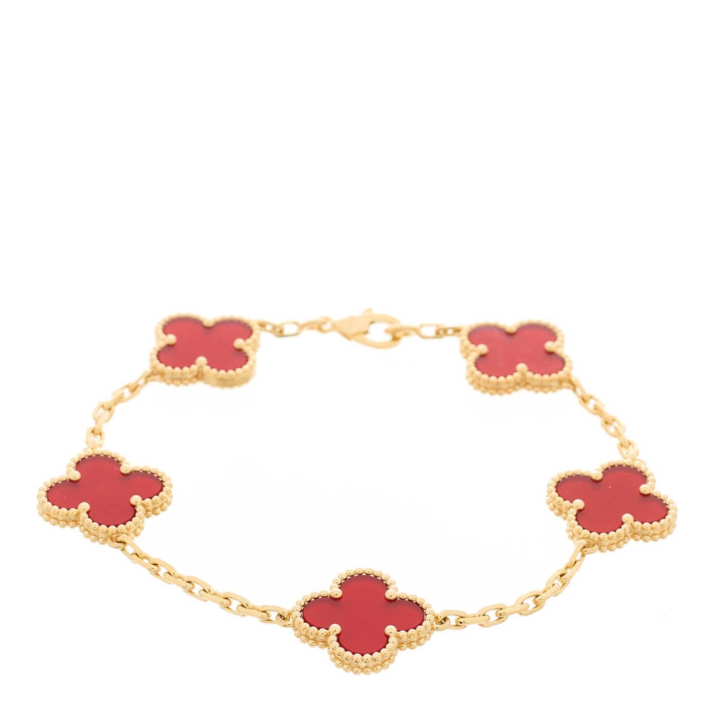 18K Yellow Gold Carnelian 5 Motifs Vintage Alhambra Bracelet