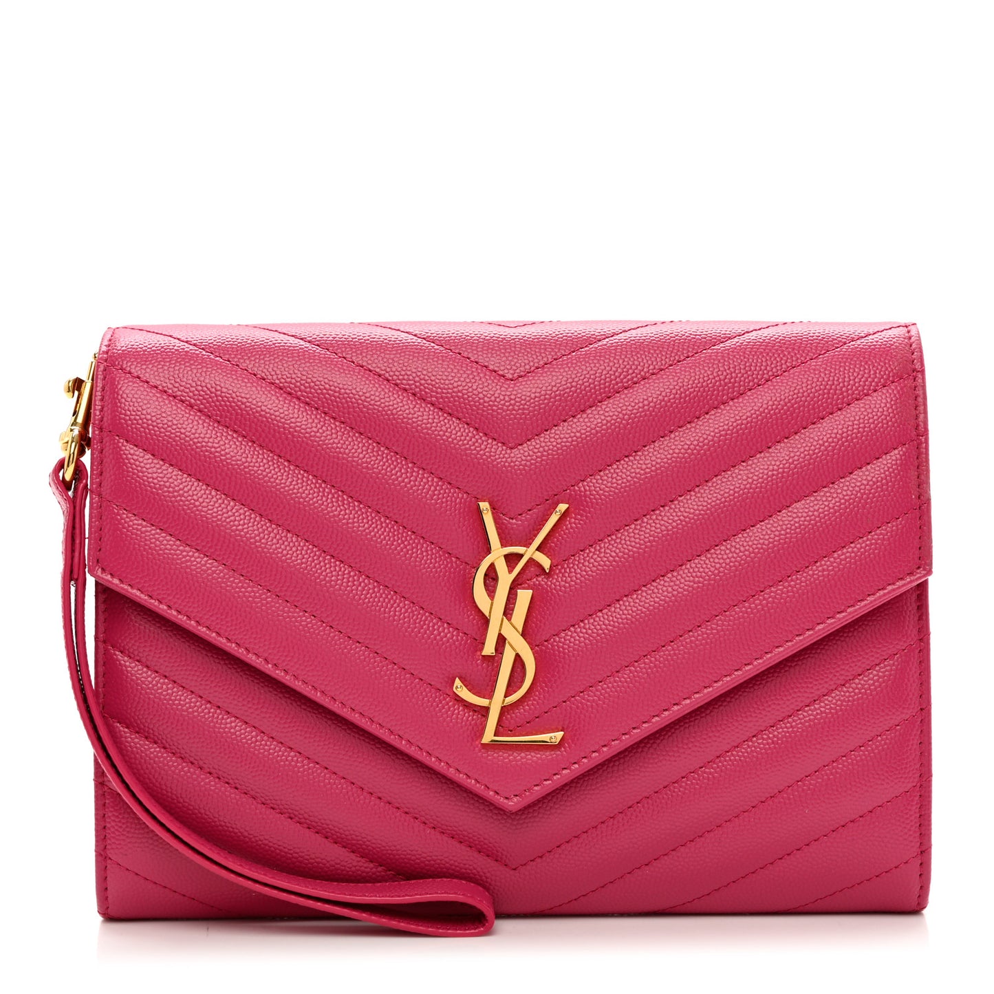 Grain De Poudre Matelasse Chevron Monogram Envelope Clutch Fuchsia