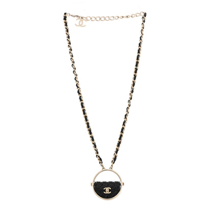 Chanel Metal Resin Lambskin Round Flap Necklace Gold Black 3 of 7