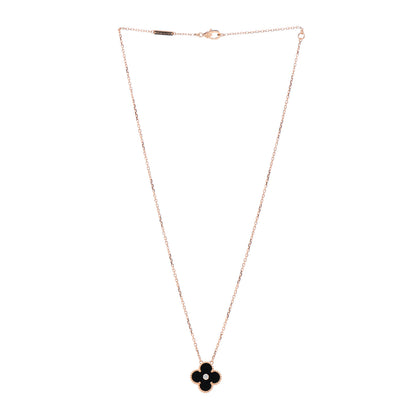 Van Cleef & Arpels 18K Rose Gold Diamond Black Onyx Vintage Alhambra Pendant Necklace 3 of 6