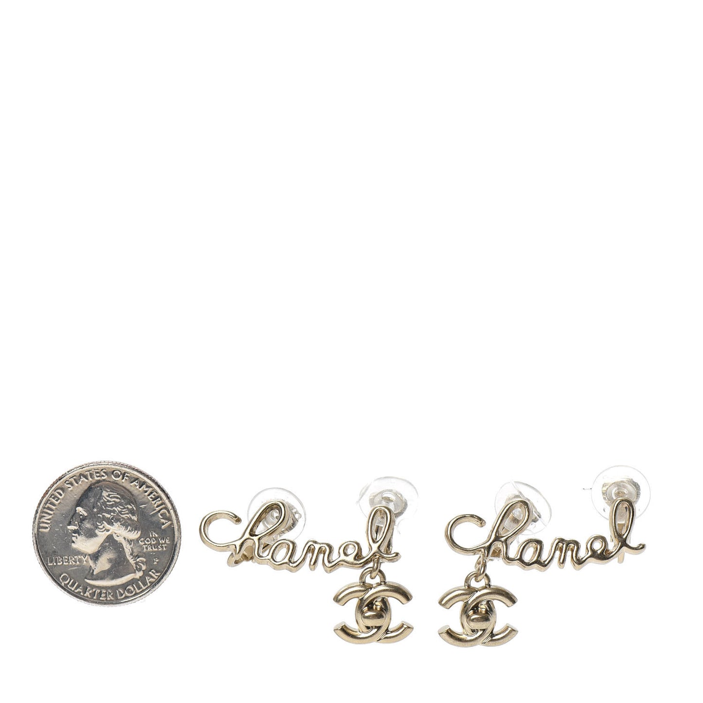 Metal CC Turnlock Climber Clip On Earrings Gold