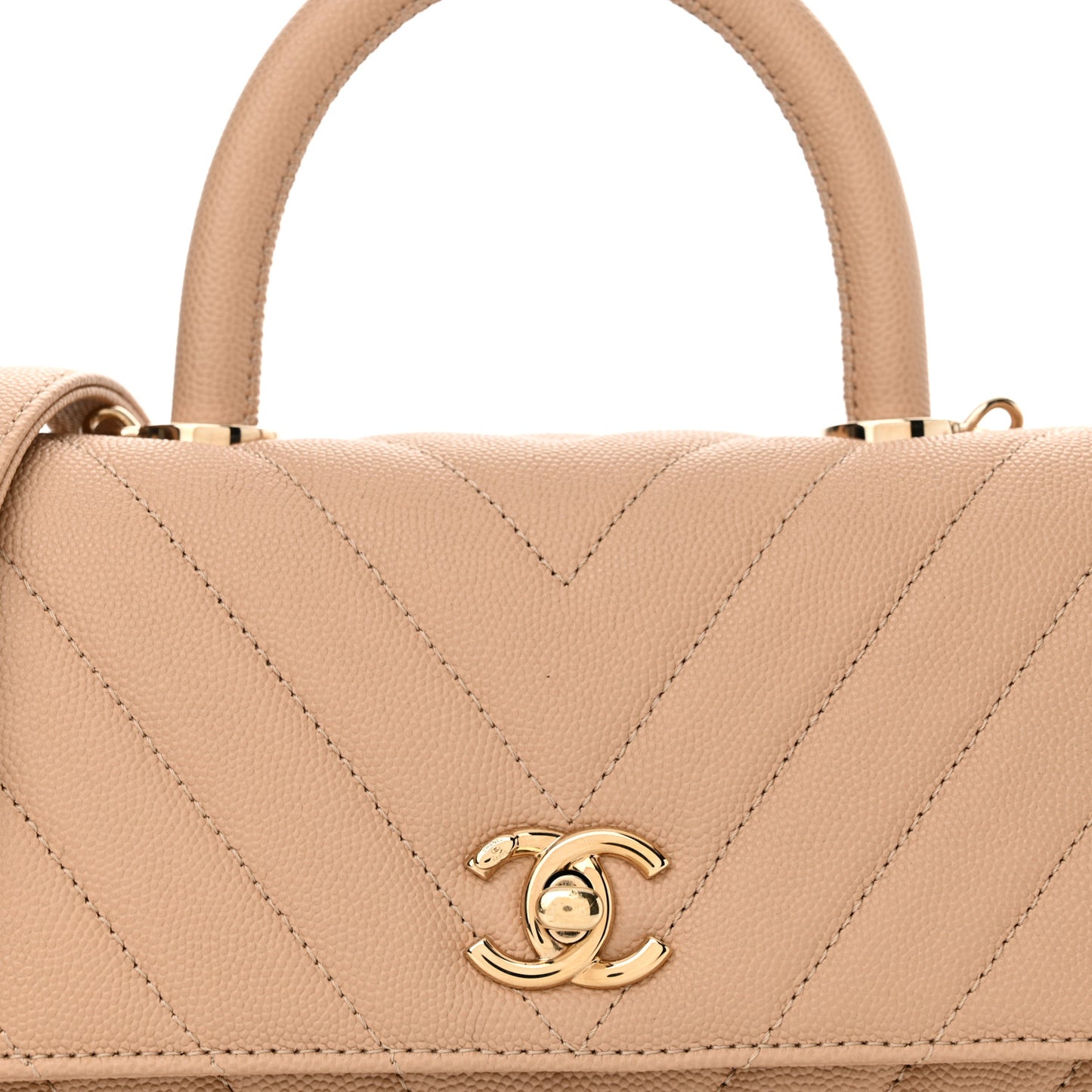 Caviar Chevron Quilted Mini Coco Handle Flap Beige