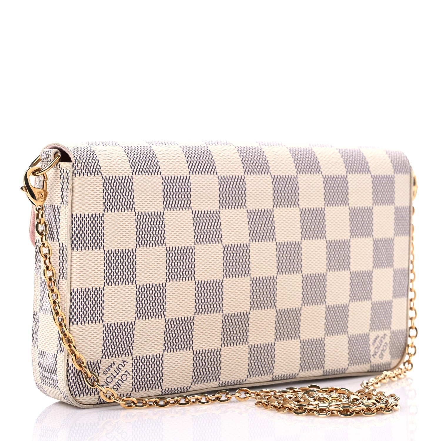 Louis Vuitton Damier Azur Pochette Felicie Chain Wallet Rose Ballerine 4 of 10