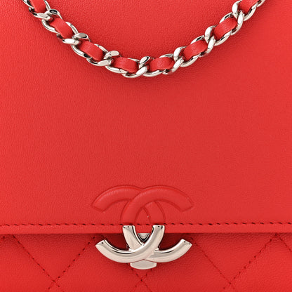 Chanel Grained Calfskin Quilted CC Box Wallet On Chain WOC Red 9 of 11