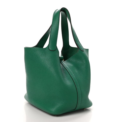 Hermes Taurillon Clemence Picotin Lock 22 MM  Vert Jade 3 of 12