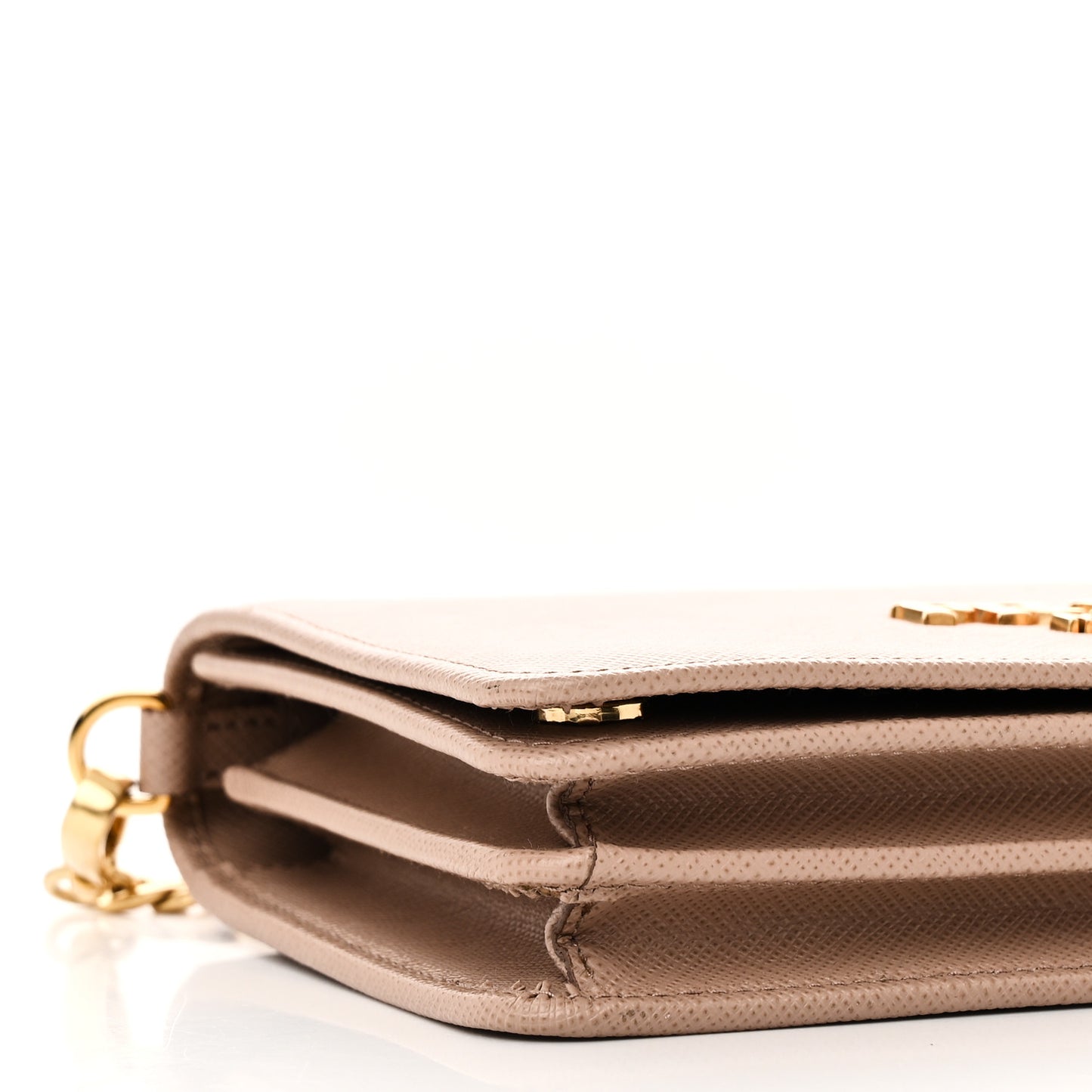 Saffiano Lux Metal Logo Mini Flap Chain Shoulder Bag Cammeo