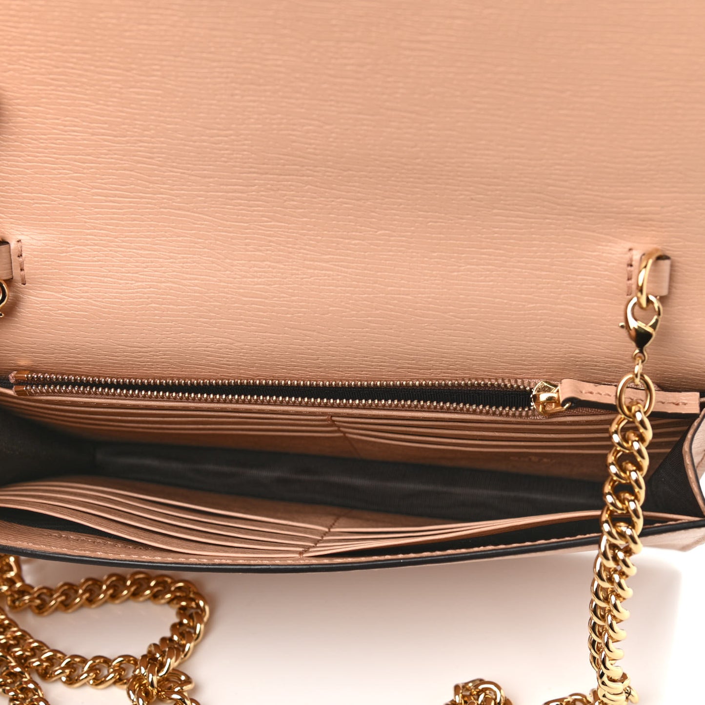 Textured Calfskin Icon Chain Wallet Pink Apricot