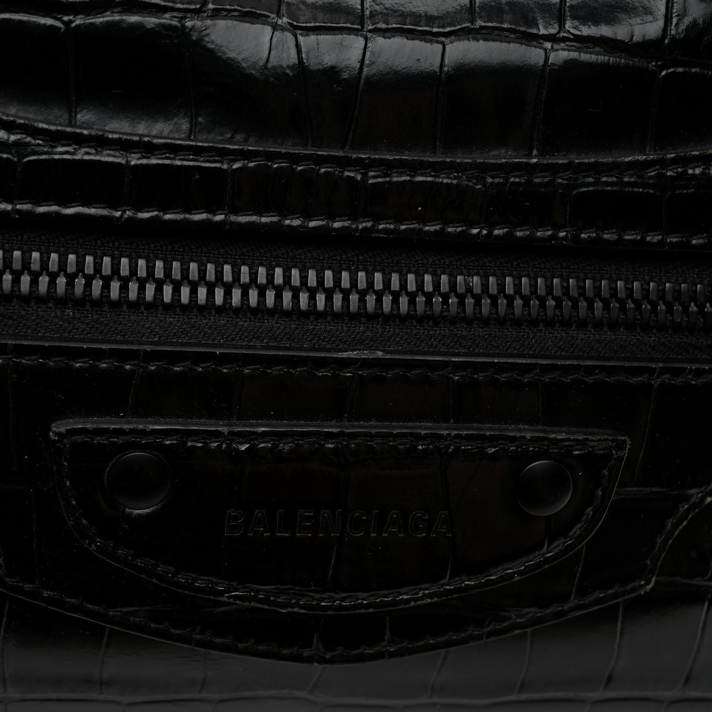 Calfskin Crocodile Embossed Neo Classic Black Hardware Medium City Black
