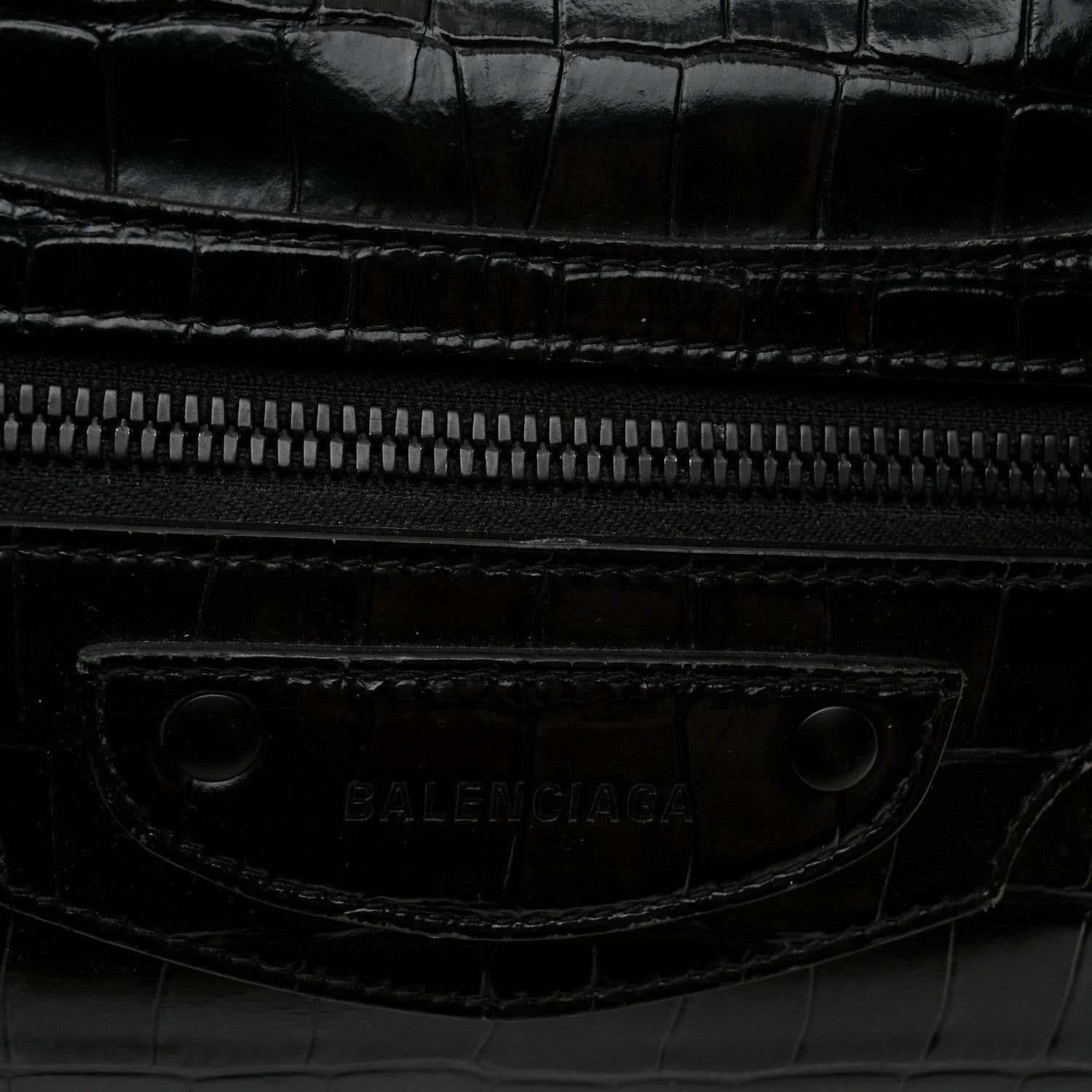 Balenciaga Calfskin Crocodile Embossed Neo Classic Black Hardware Medium City Black 15 of 18