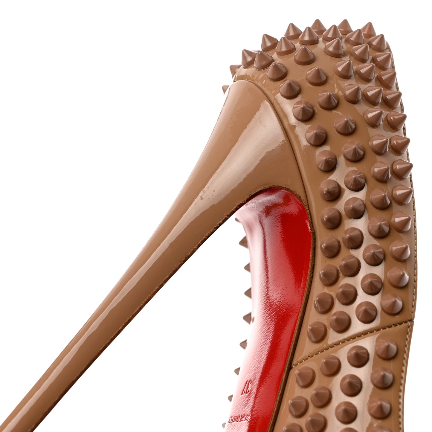 Patent Lady Peep Spikes 150 Pumps 37 Nude