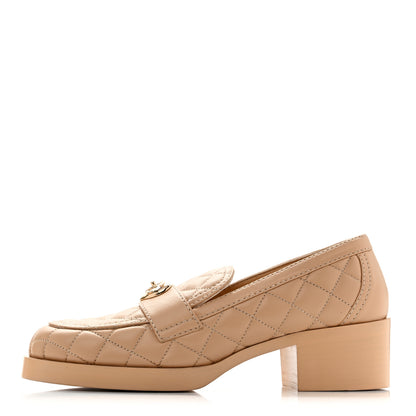 Chanel Lambskin Quilted CC Heart Loafers 39 Beige 1 of 13