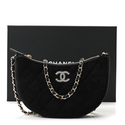 Chanel Velvet Crystal Quilted Chain Hobo Black 11 of 11