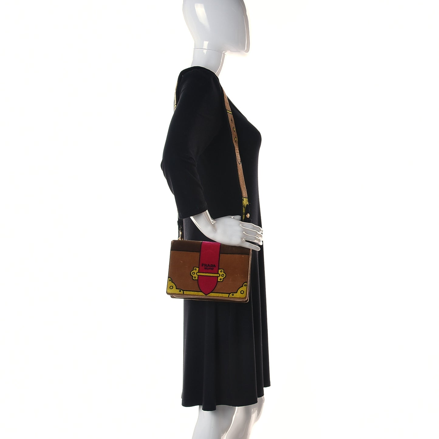 Velluto Ricamo Cahier Shoulder Bag Cammello