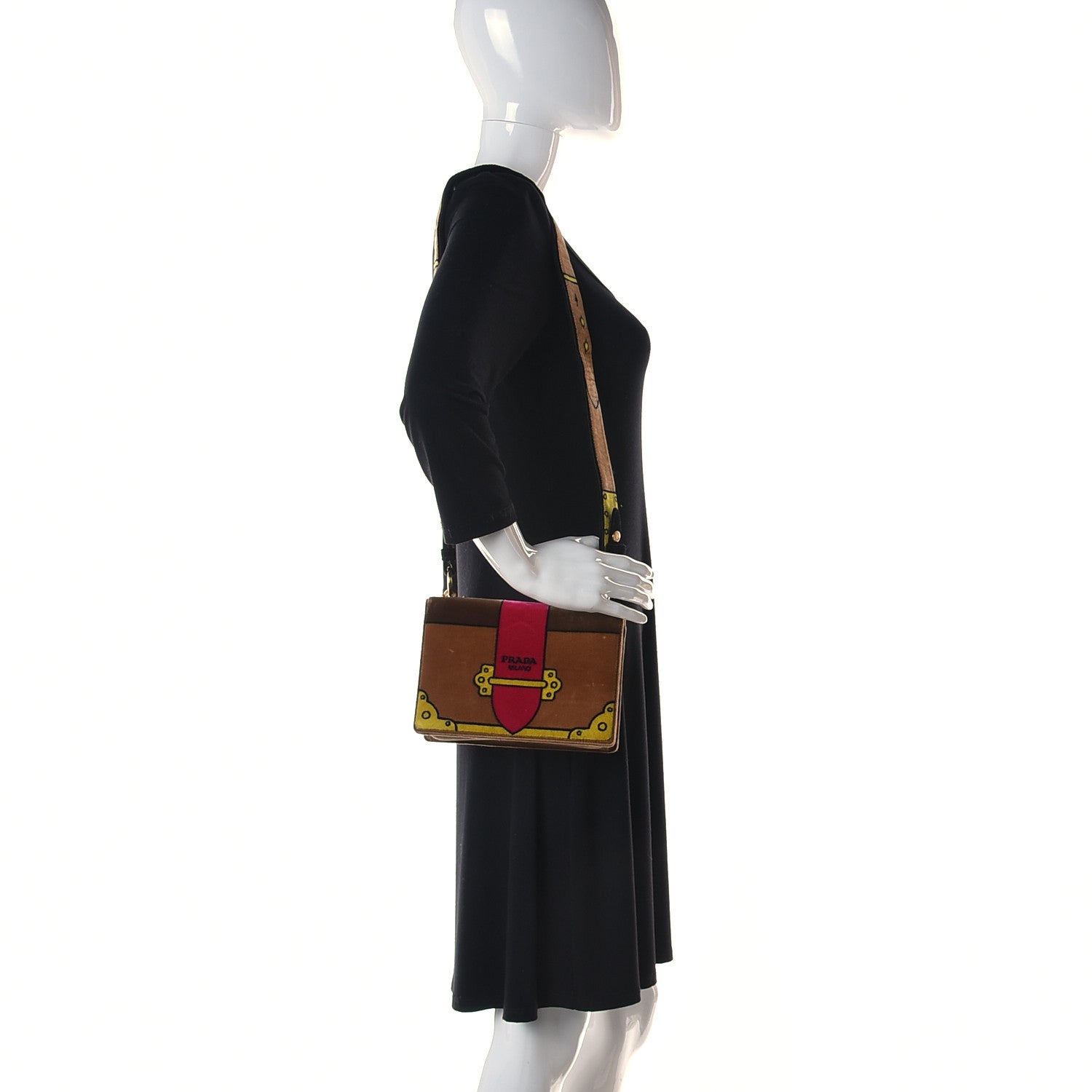 Prada Velluto Ricamo Cahier Shoulder Bag Cammello 2 of 11