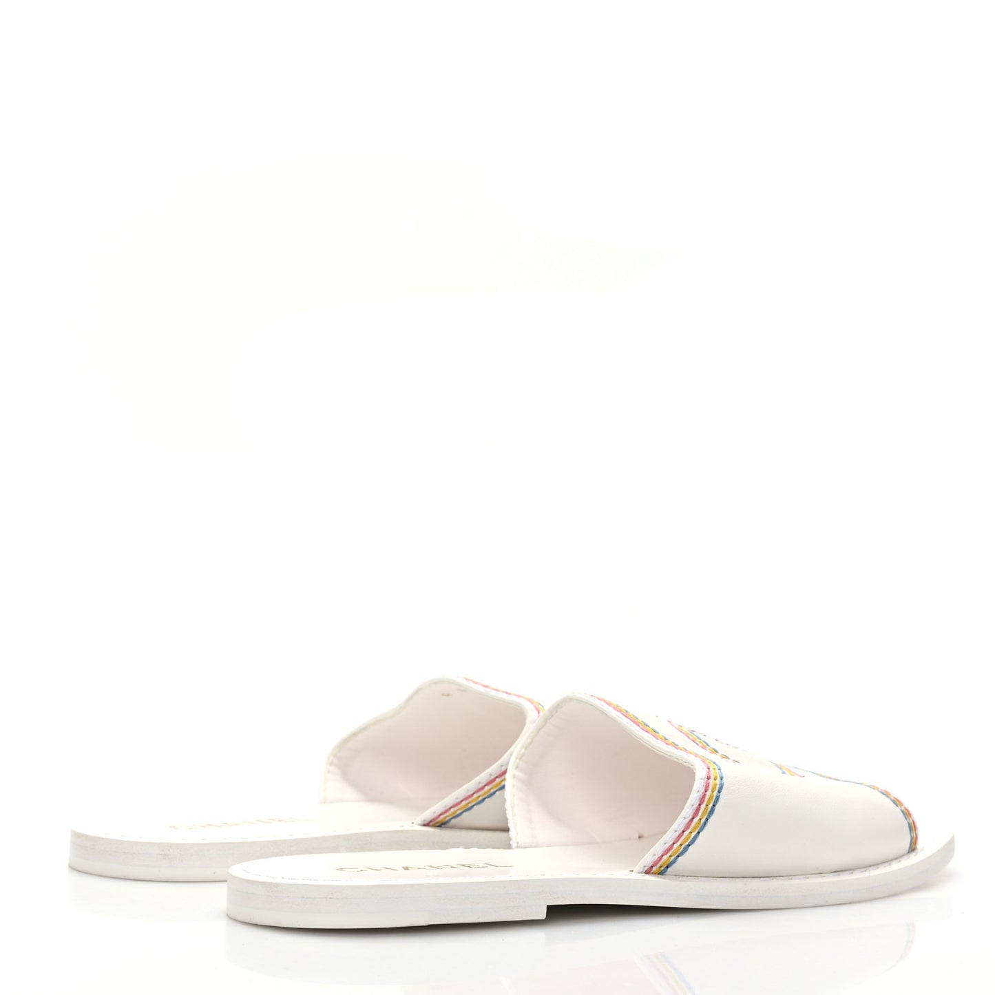 Calfskin Embroidered CC Sandal Mule 40 White