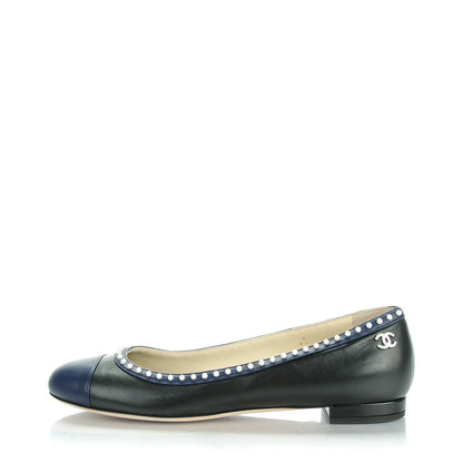 Chanel Lambskin Cap Toe Pearl CC Ballerina Flats 40.5 Black Navy 1 of 9