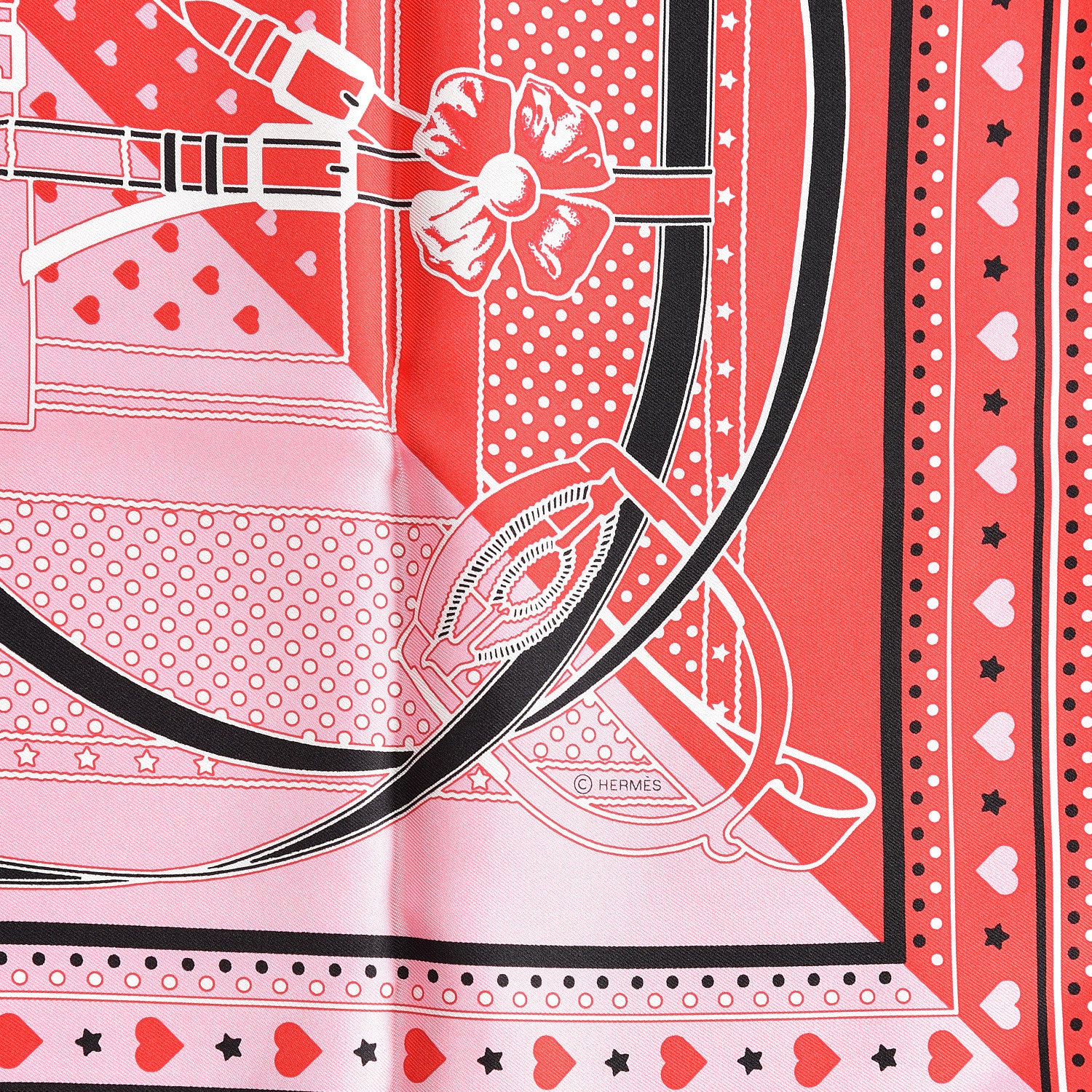 Hermes Silk Grand Manege Cut Bandana Love Scarf 65 Rouge Rose Black 4 of 4