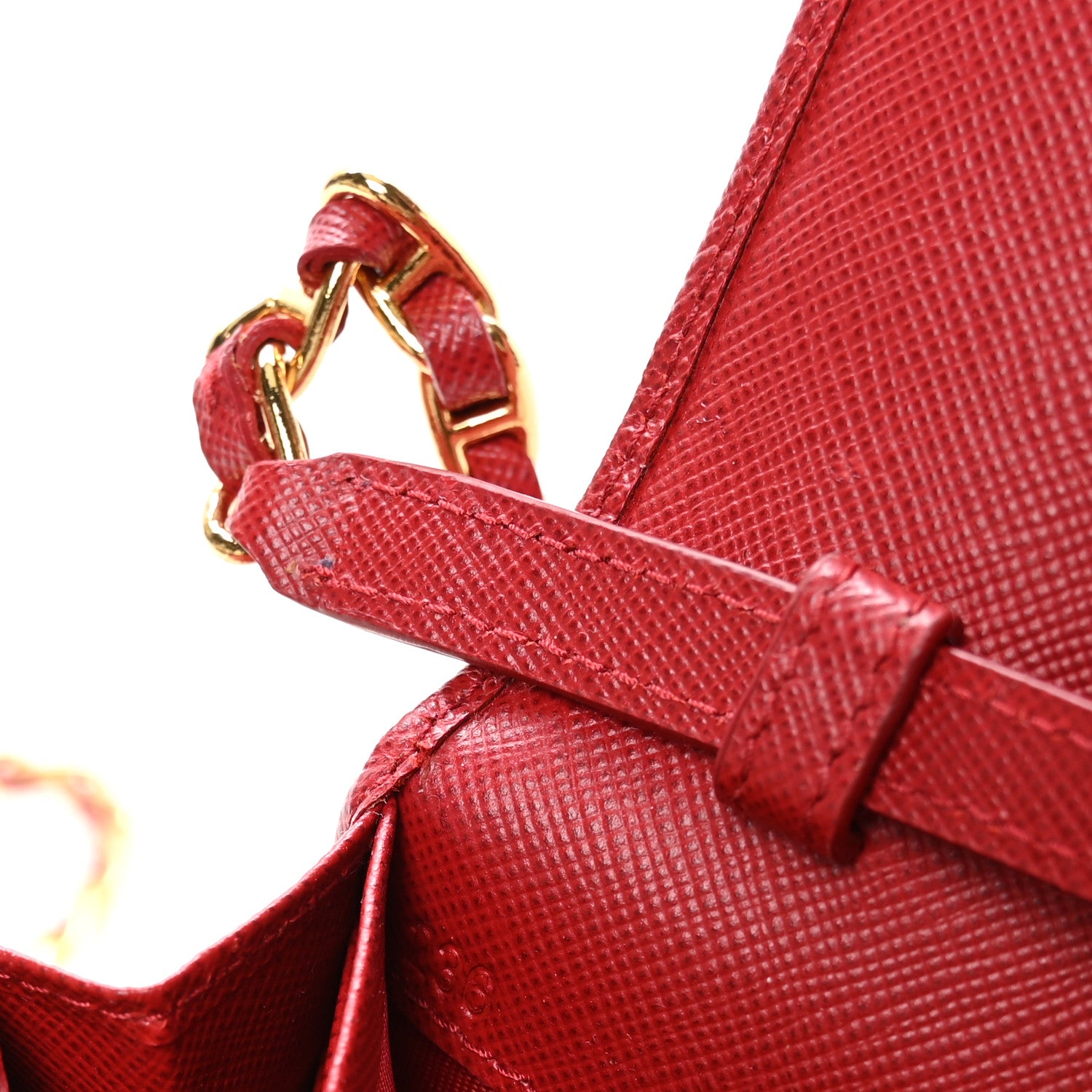 Prada Saffiano Metal Oro Chain Wallet Fuoco 6 of 11