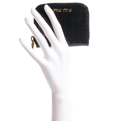 Miu Miu Patent Crocodile Embossed St Cocco Lux Compact Wallet Black 2 of 7