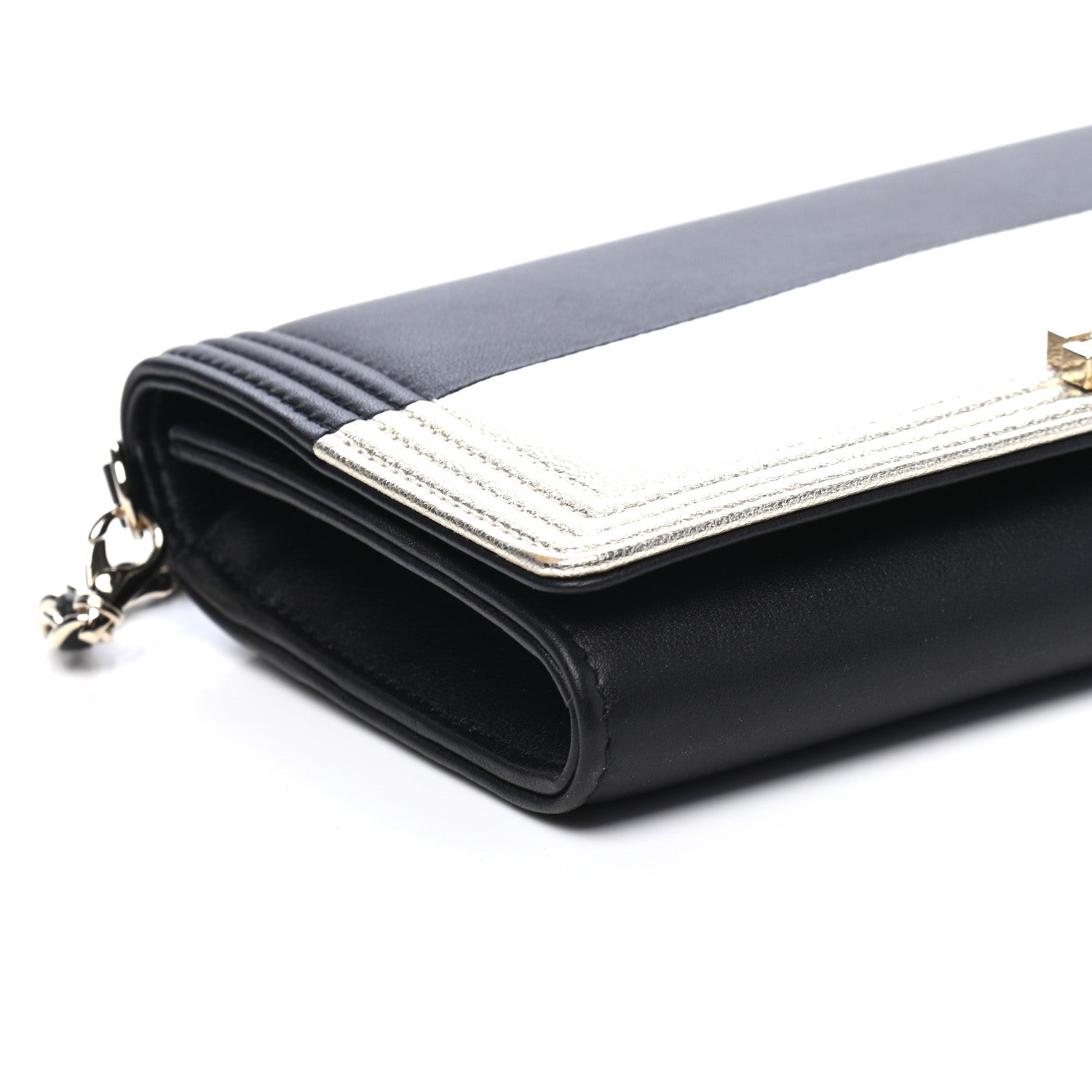 Chanel Metallic Goatskin Lambskin Boy Wallet on Chain WOC Black Gold 8 of 10
