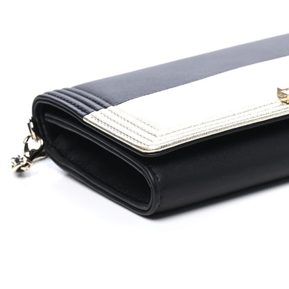 Chanel Metallic Goatskin Lambskin Boy Wallet on Chain WOC Black Gold 8 of 10