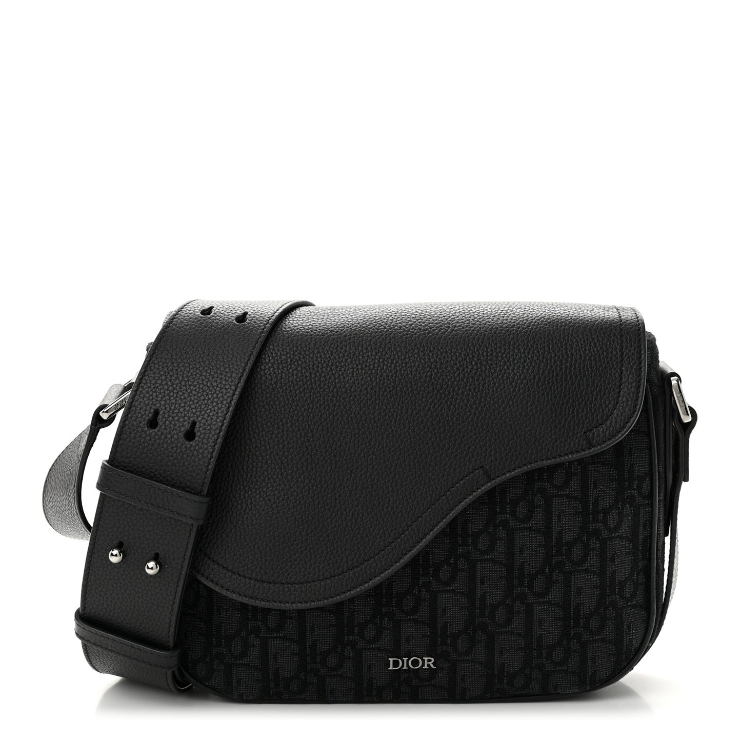Grained Calfskin Oblique Mini Saddle Messenger Black