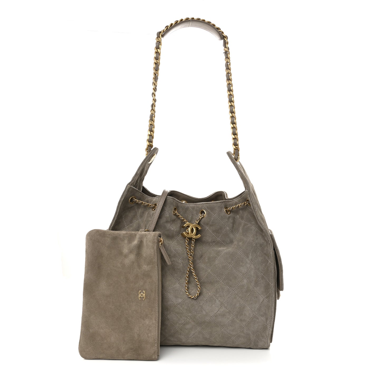 Suede Quilted Medium Chanel 25 Handbag Dark Grey