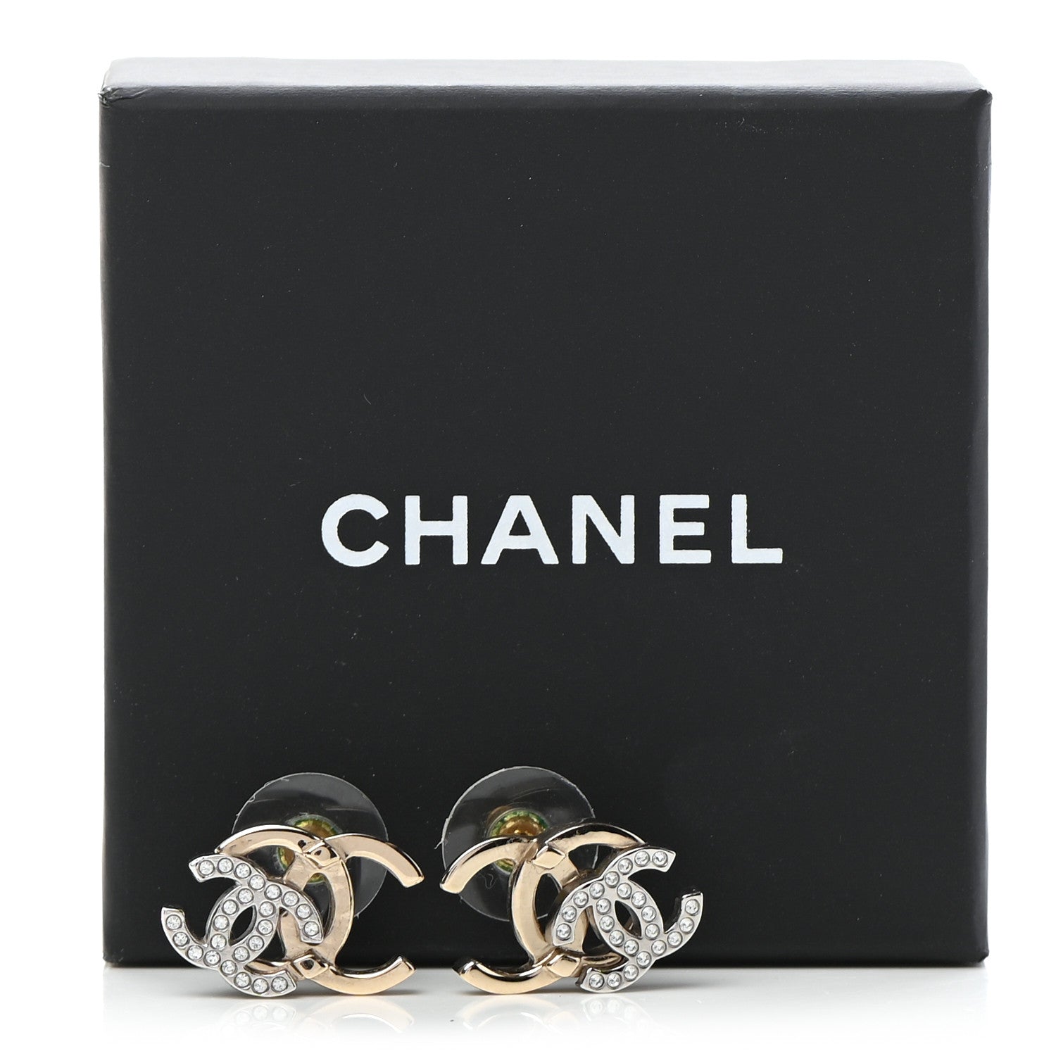 Chanel Crystal Double CC Earrings Gold Silver 6 of 6