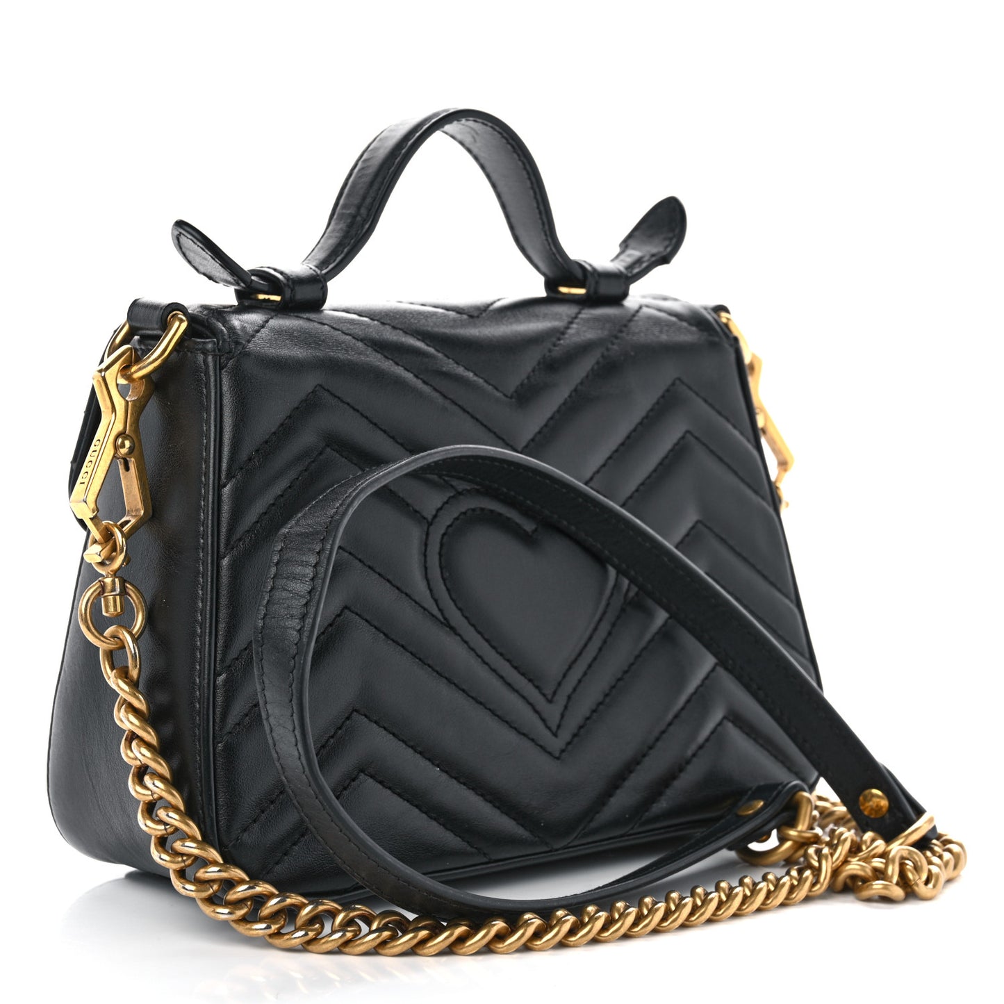 Calfskin Matelasse Mini GG Marmont Top Handle Shoulder Bag Black