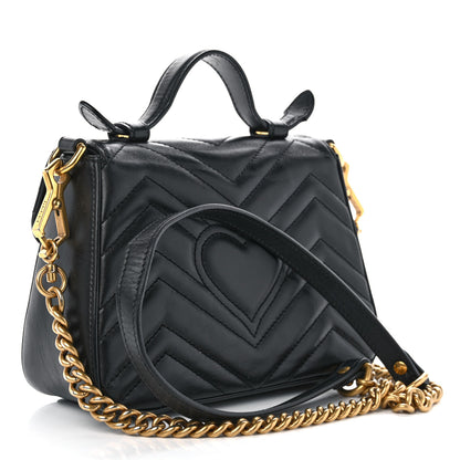 Gucci Calfskin Matelasse Mini GG Marmont Top Handle Shoulder Bag Black 2 of 15