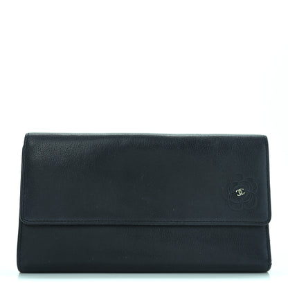 Chanel Goatskin Camellia Embossed Flap Wallet Black 1 of 6