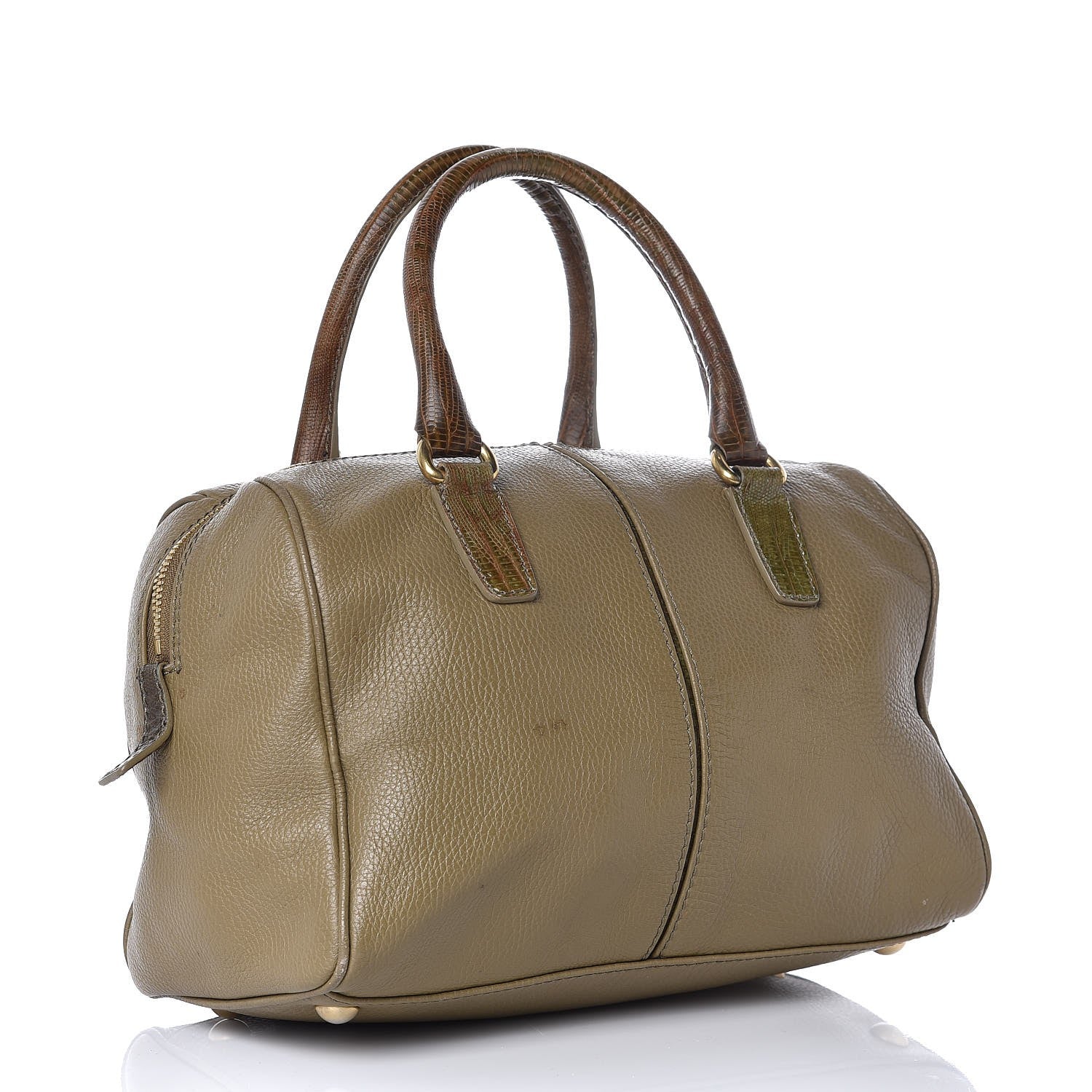 MCM Pebbled Calfskin Lizard Boston Bag Brown 3 of 9