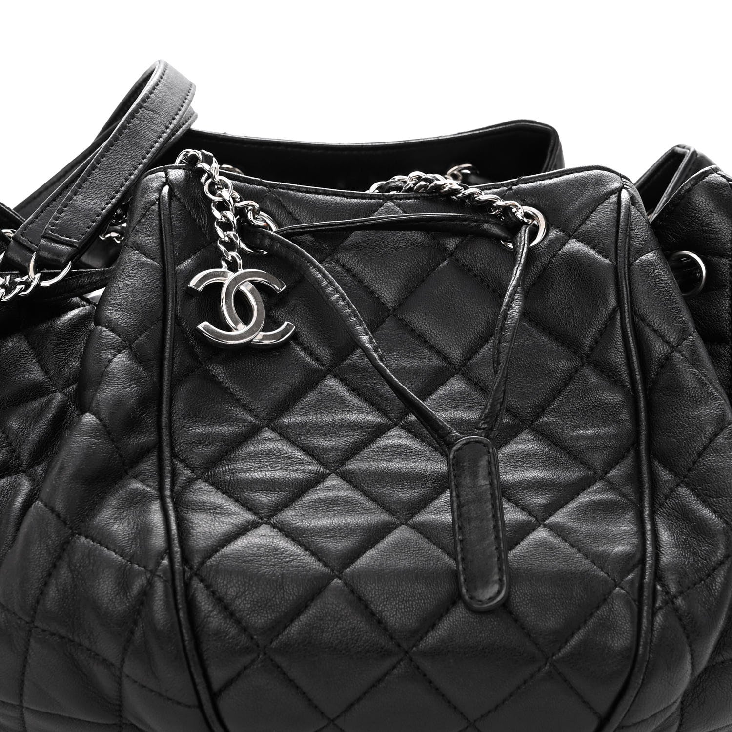 Chanel Calfskin Quilted Drawstring Sac Cordon Bag Black 8 of 10