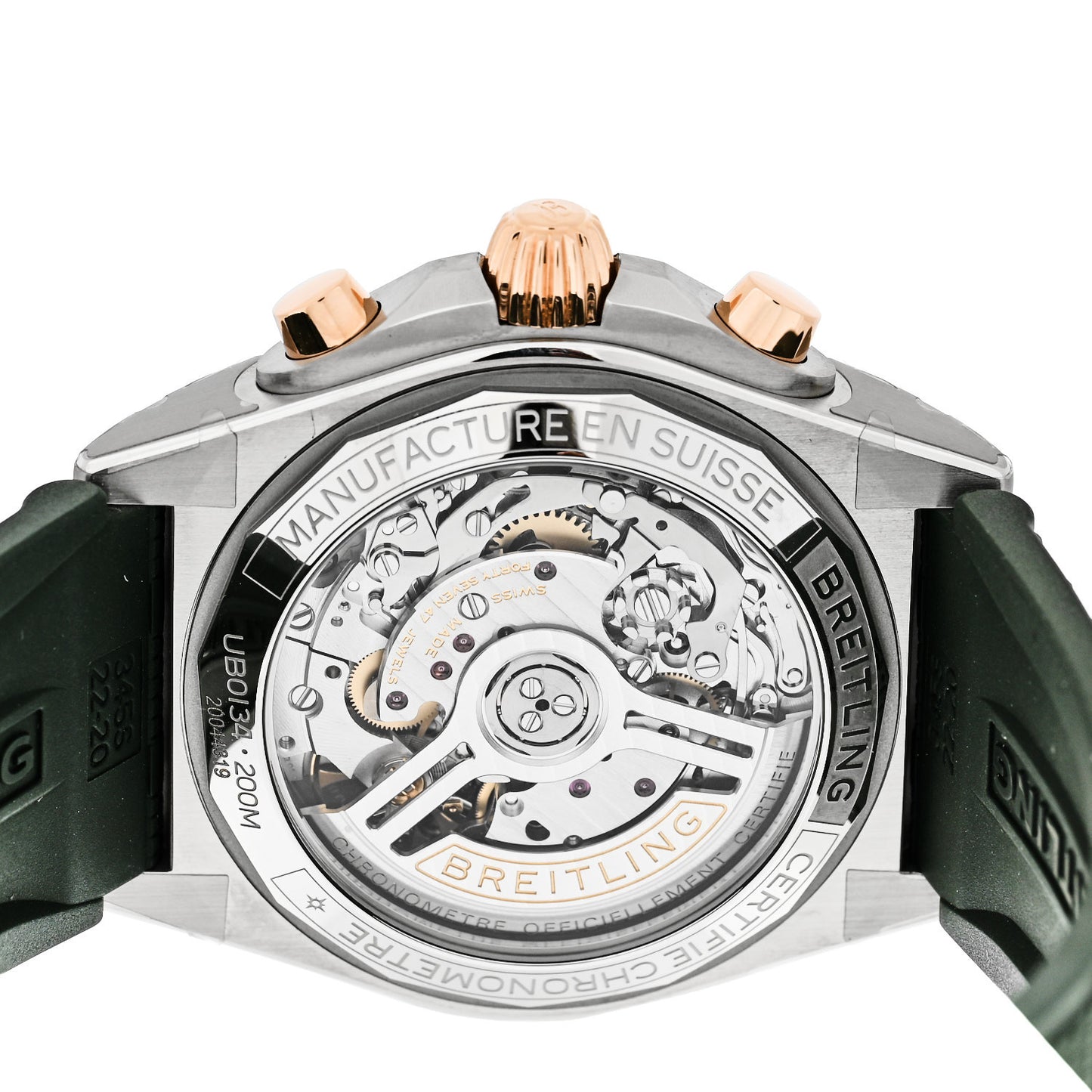 Stainless Steel 18K Rose Gold Rubber 42mm Chronomat B01 Automatic Watch Green UB0134131L1S1