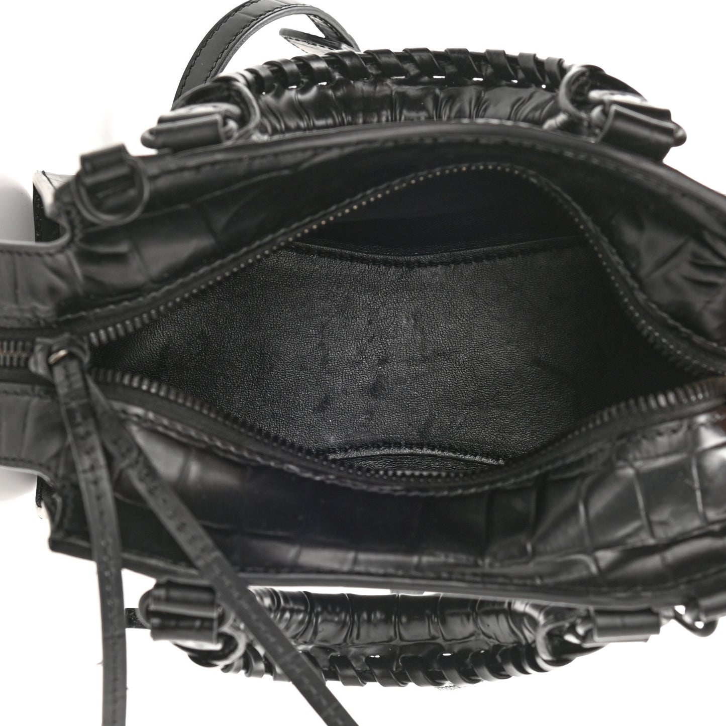 Semi Shiny Calfskin Crocodile Embossed Neo Classic Black Hardware Mini City Black