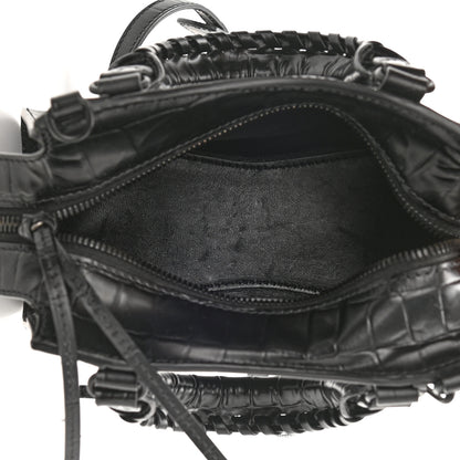 Balenciaga Semi Shiny Calfskin Crocodile Embossed Neo Classic Black Hardware Mini City Black 5 of 8