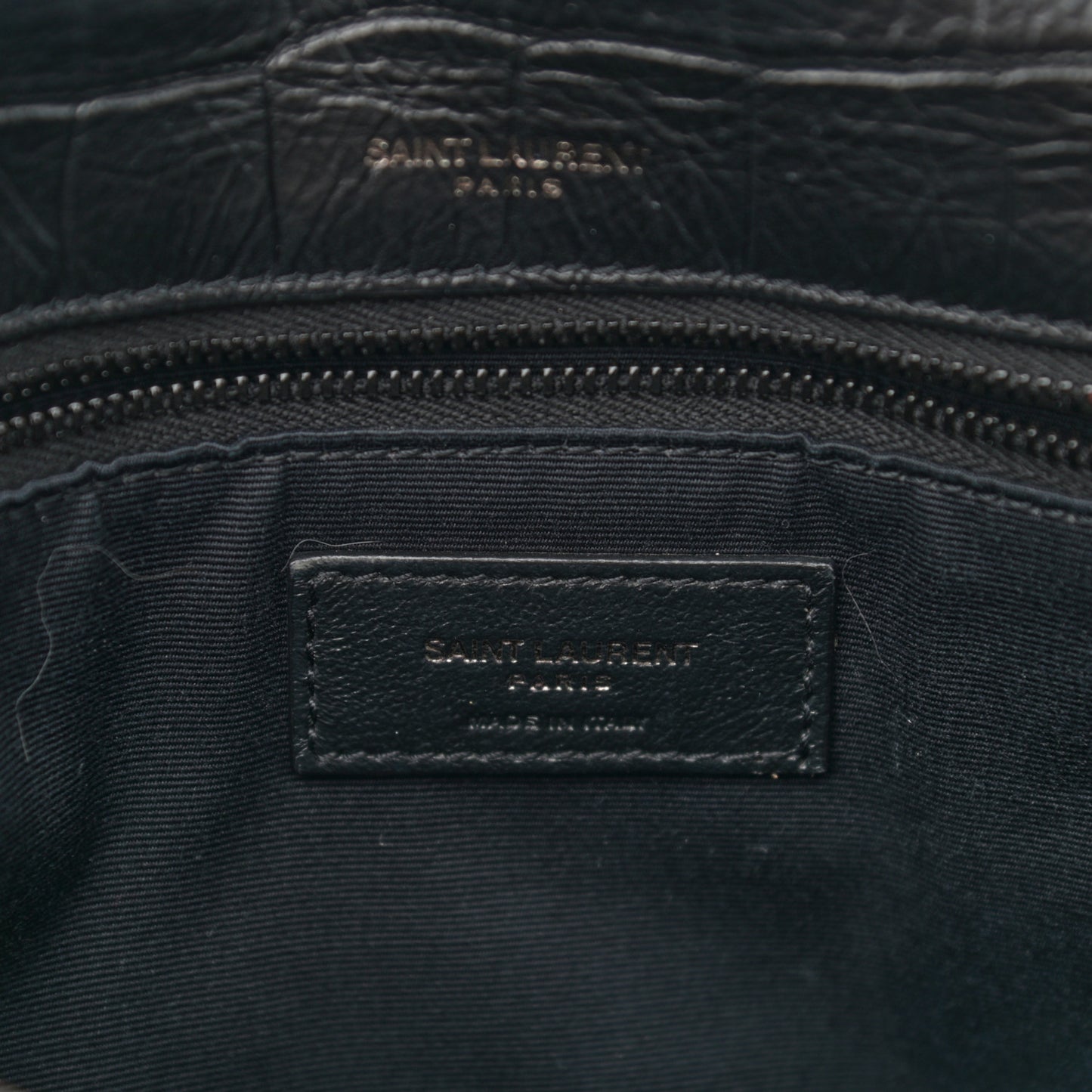 Crocodile Embossed Lambskin Monogram Medium Niki Chain Satchel Black