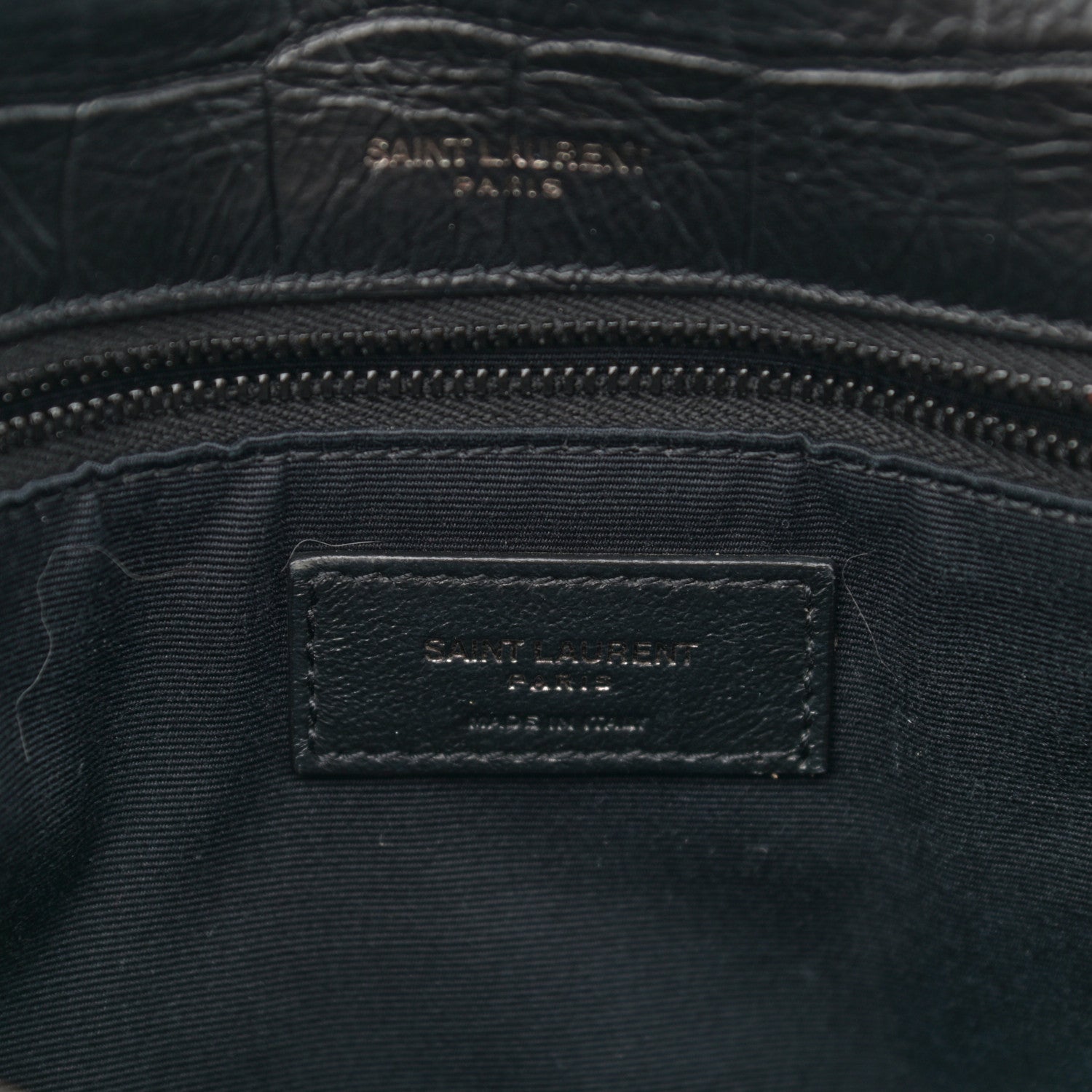 Saint Laurent Crocodile Embossed Lambskin Monogram Medium Niki Chain Satchel Black 6 of 11