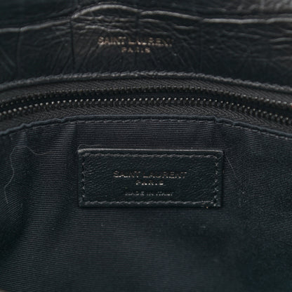 Saint Laurent Crocodile Embossed Lambskin Monogram Medium Niki Chain Satchel Black 6 of 11