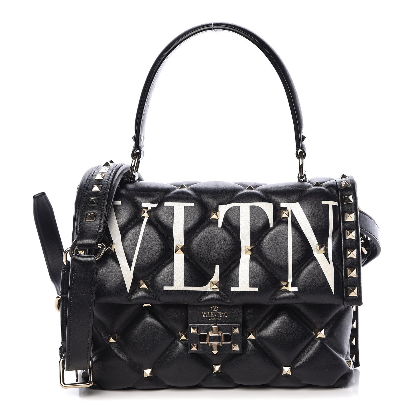 Lambskin VLTN Print Candystud Top Handle Bag Black