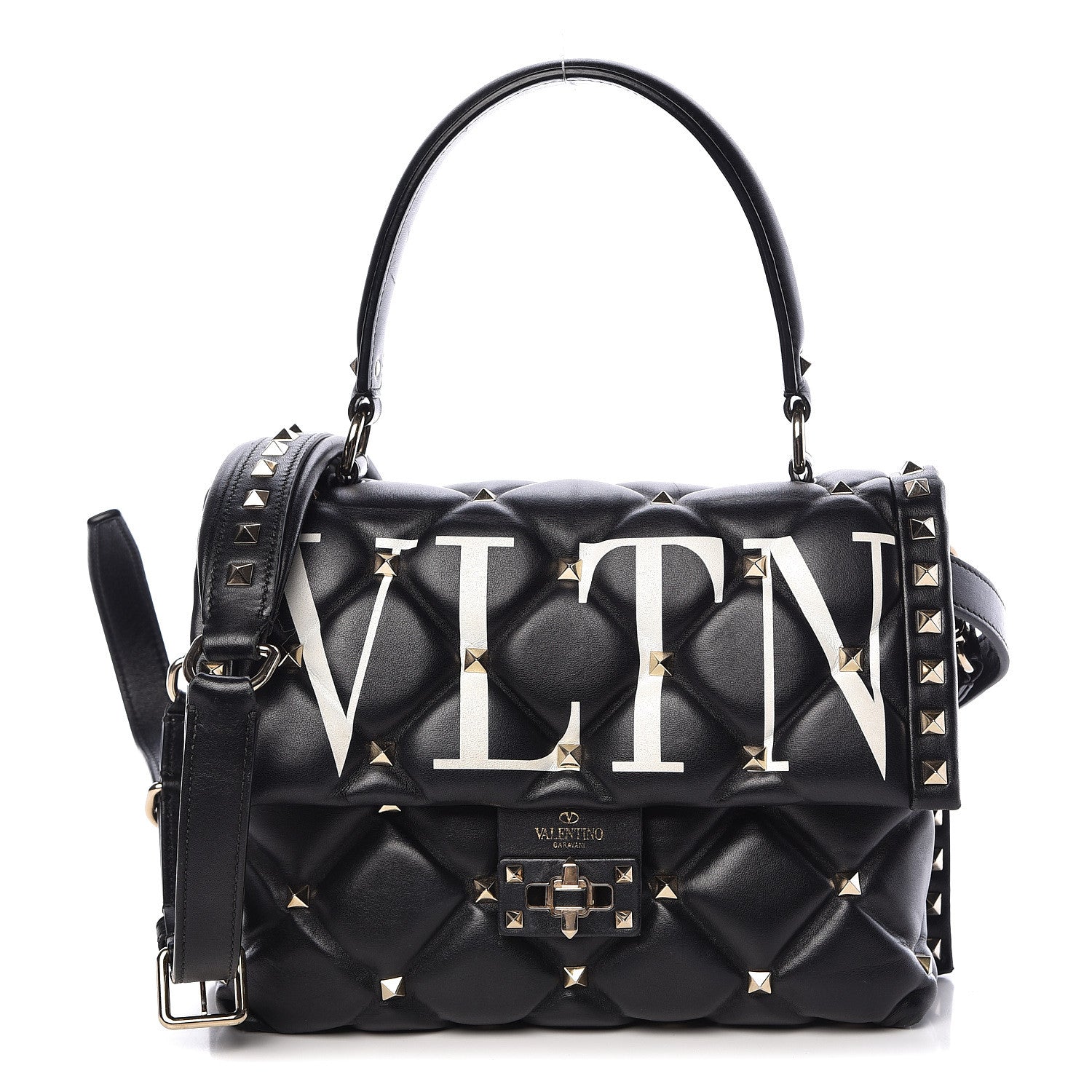 Valentino Garavani Lambskin VLTN Print Candystud Top Handle Bag Black 1 of 14