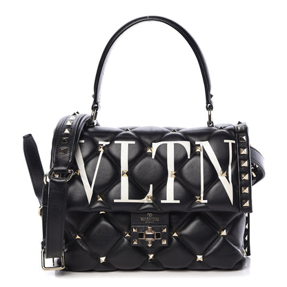 Valentino Garavani Lambskin VLTN Print Candystud Top Handle Bag Black 1 of 14