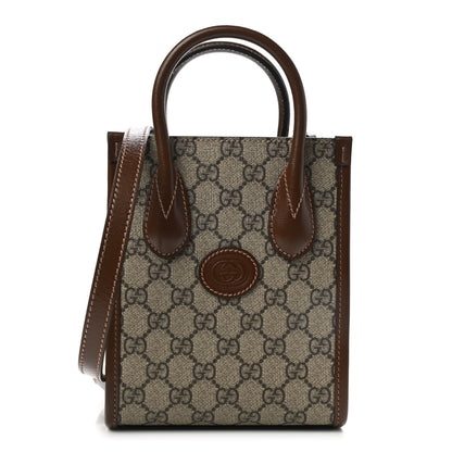 Gucci GG Supreme Monogram Azalea Calfskin Mini Retro Interlocking G Tote Bag Beige Ebony Brown Sugar 1 of 8