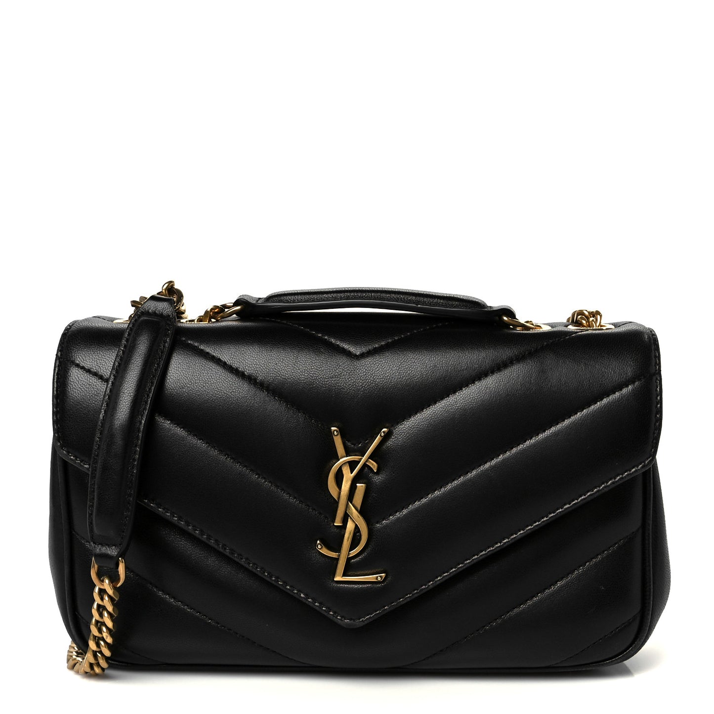 Lambskin Chevron Quilted Small Loulou Black